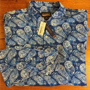 Cremieux Premium Denim Blue Paisley Men's Shirt XXL